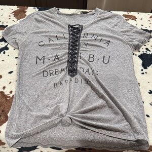 Gray Lace-Up Graphic Tee